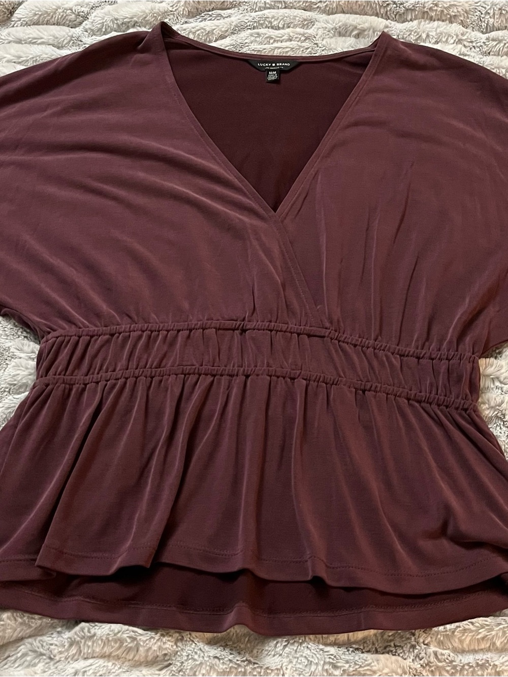 Lucky Brand Deep Plum V-Neck Peplum Blouse